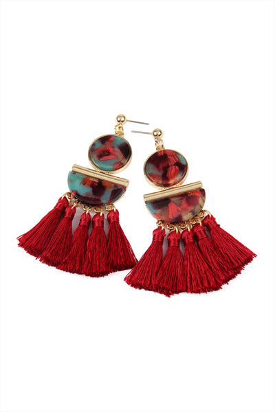 DANGLING RESIN WITH TASSEL EARRINGS