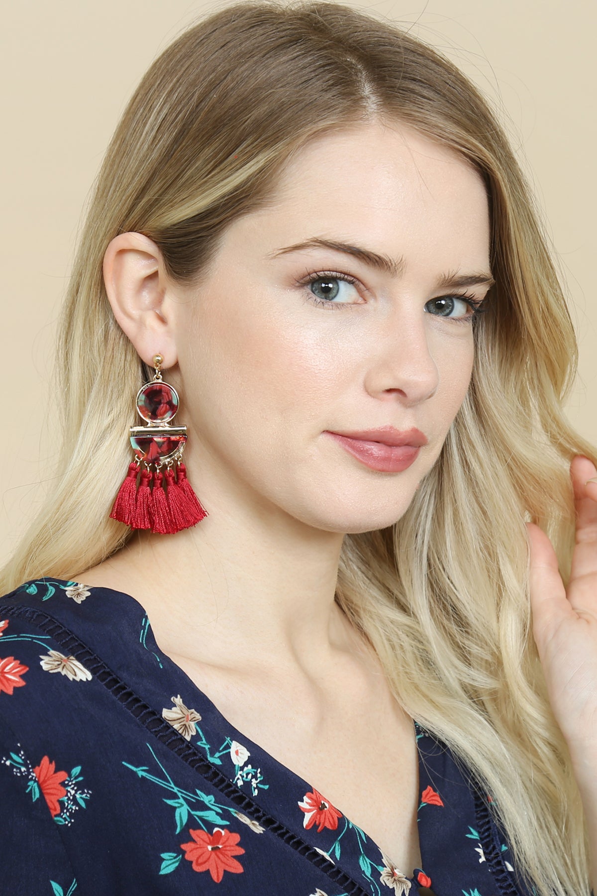 DANGLING RESIN WITH TASSEL EARRINGS