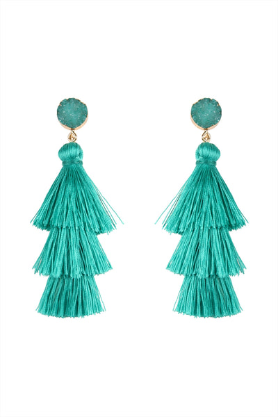 DRUZY POST TASSEL DROP EARRINGS