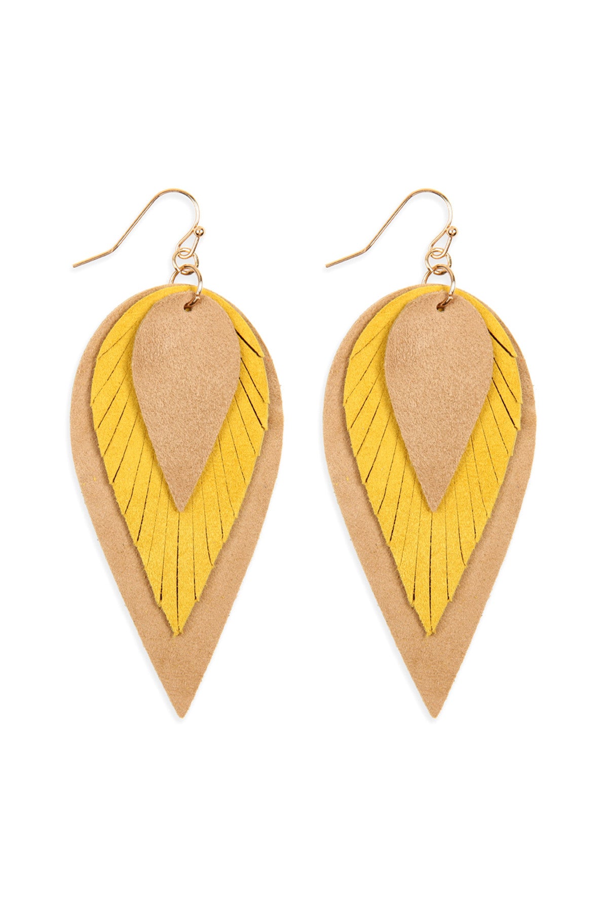 3 LAYERS LEATHER REVERSE TEARDROP EARRINGS