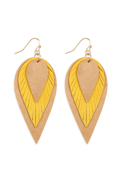 3 LAYERS LEATHER REVERSE TEARDROP EARRINGS