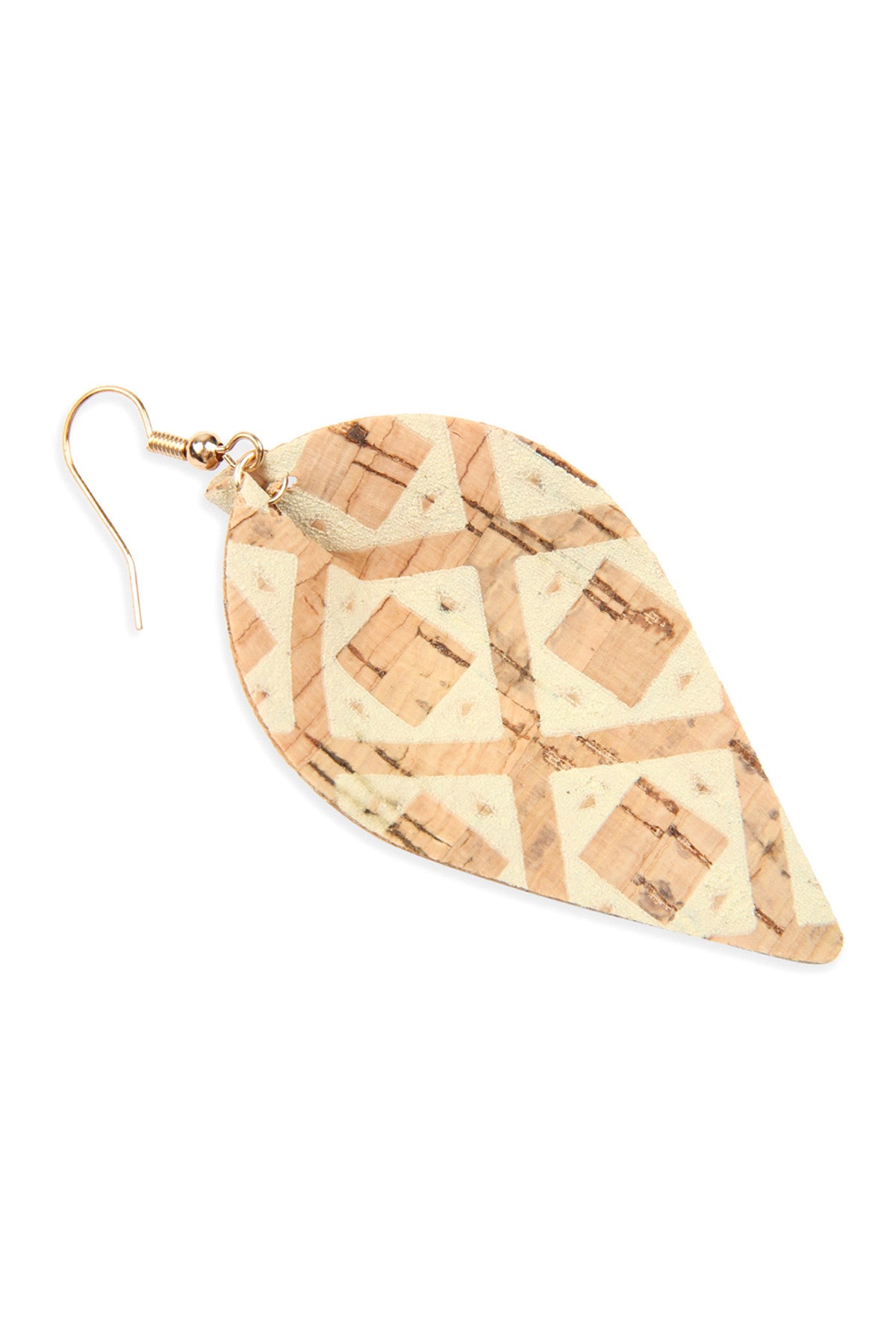 TRIBAL PATTERN PRINTED CORK PINCHED MARQUISE EARRING