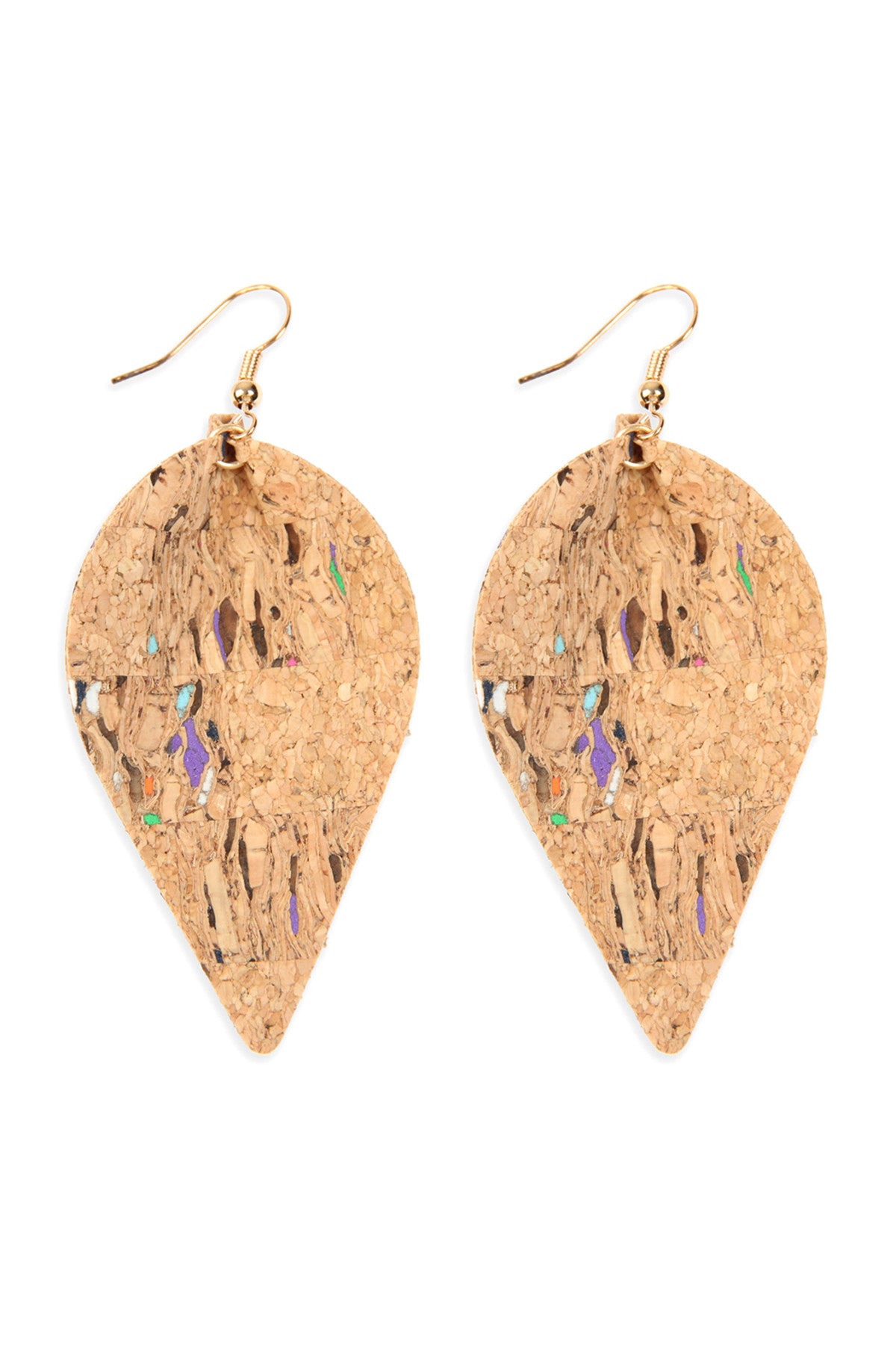TRIBAL PATTERN PRINTED CORK PINCHED MARQUISE EARRING