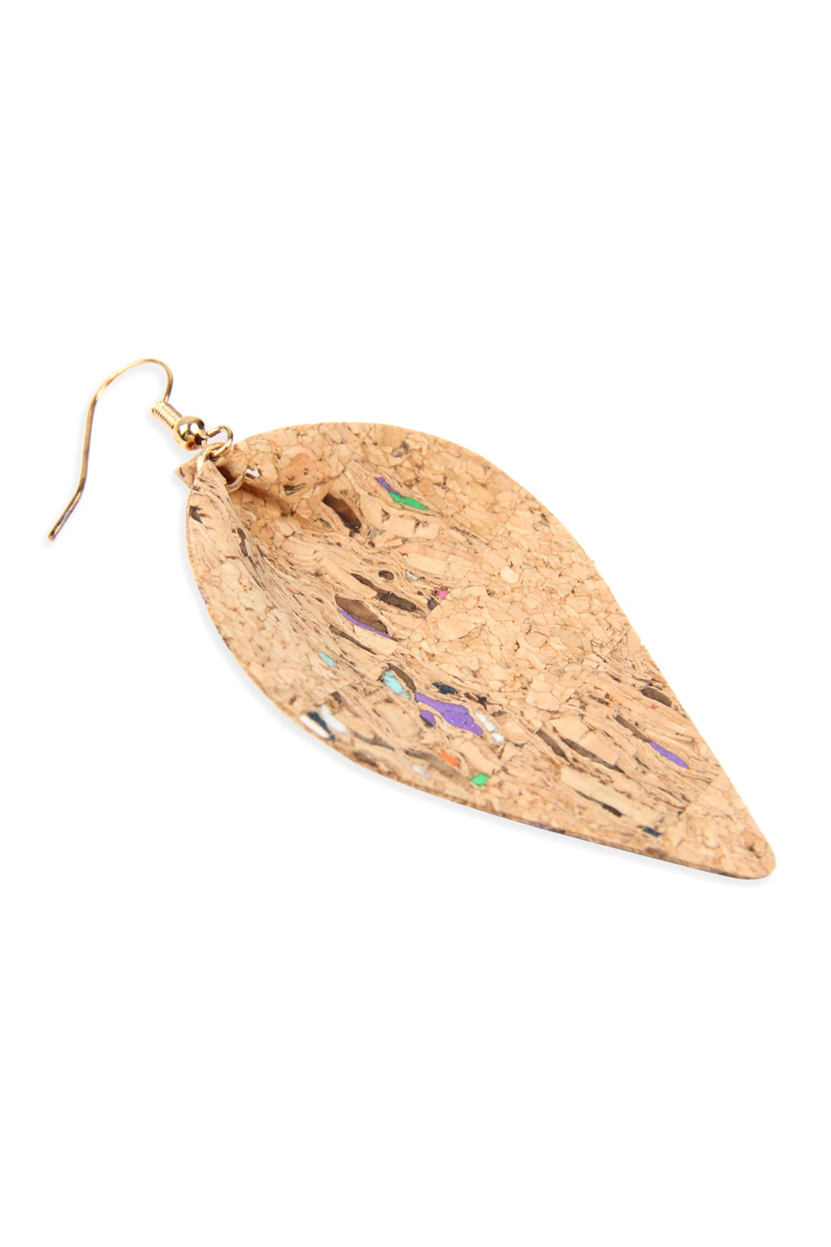 TRIBAL PATTERN PRINTED CORK PINCHED MARQUISE EARRING