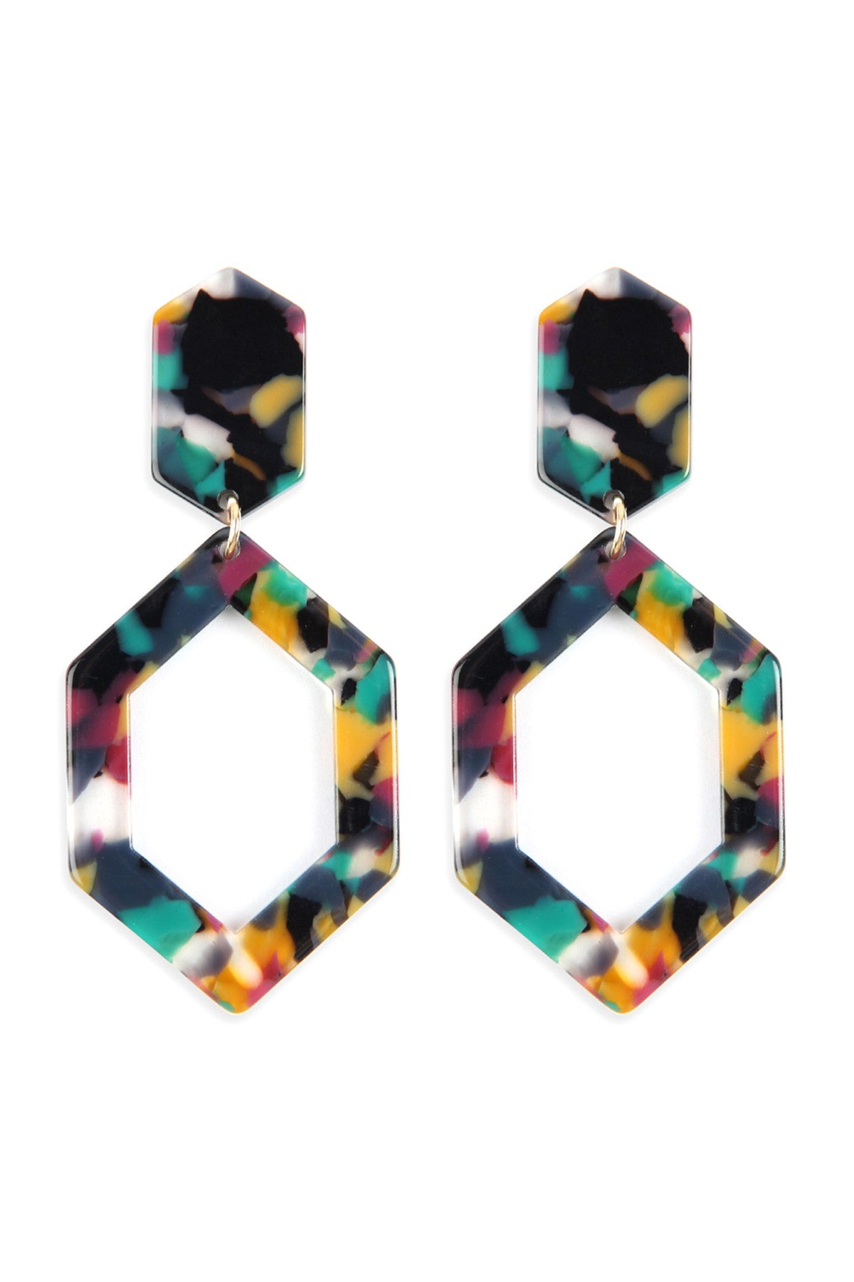 LINKED POLYGON TORTOISE ACETATE DROP EARRINGS