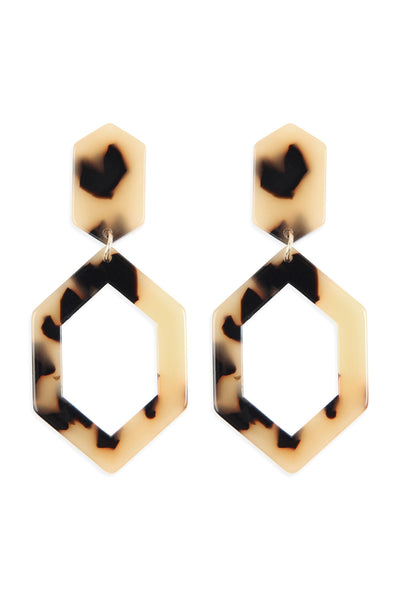 LINKED POLYGON TORTOISE ACETATE DROP EARRINGS