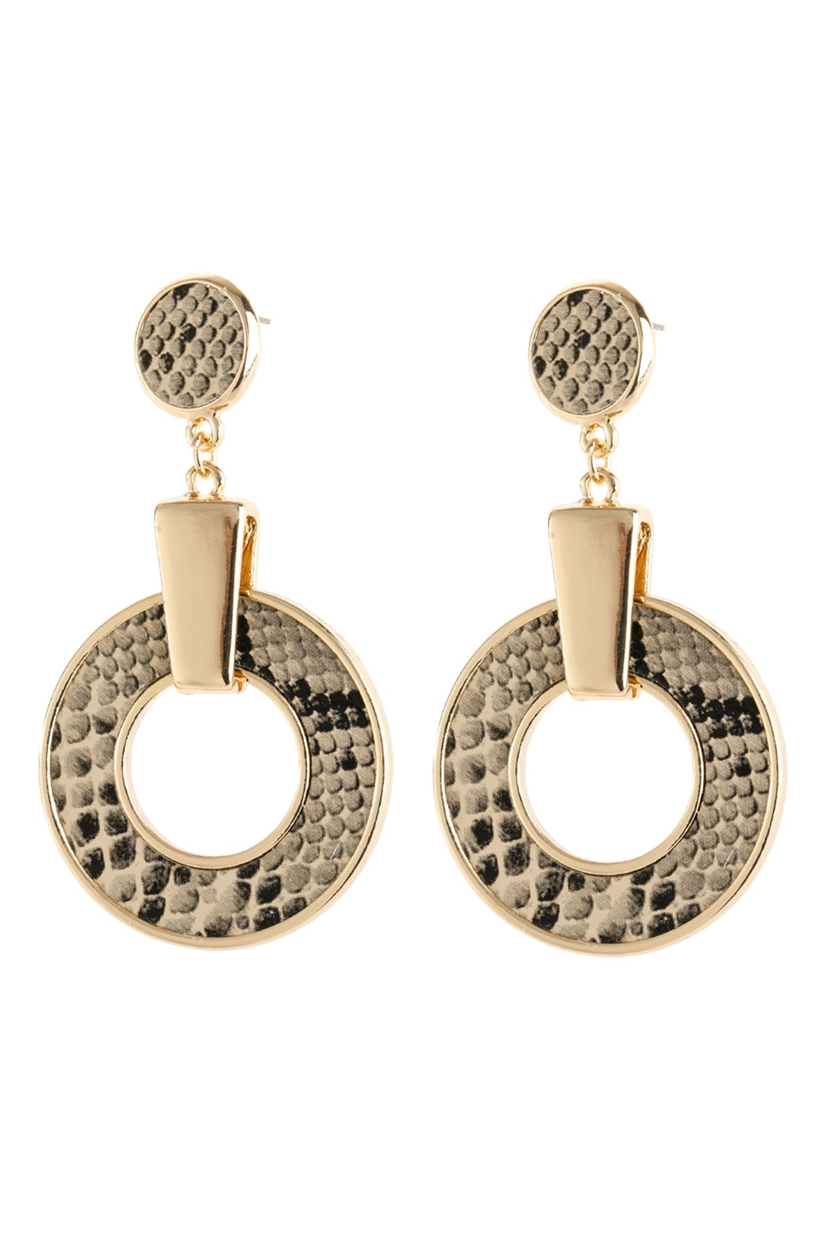 LINKED HOOP SNAKE SKIN PRINTED DANGLE POST EARRINGS/6PAIRS