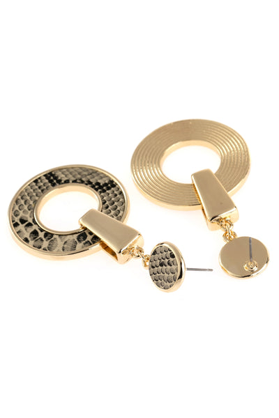 LINKED HOOP SNAKE SKIN PRINTED DANGLE POST EARRINGS/6PAIRS