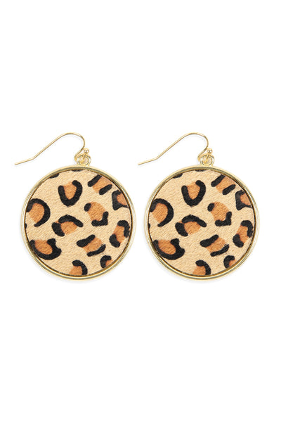 LEOPARD PRINTED LEATHER CIRCLE DROP EARRINGS