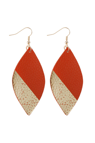 MARQUISE LEATHER DROP FISH HOOK EARRINGS