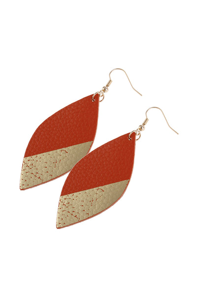 MARQUISE LEATHER DROP FISH HOOK EARRINGS