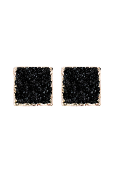 SQUARE DRUZY STONE STUD EARRINGS/6PAIRS