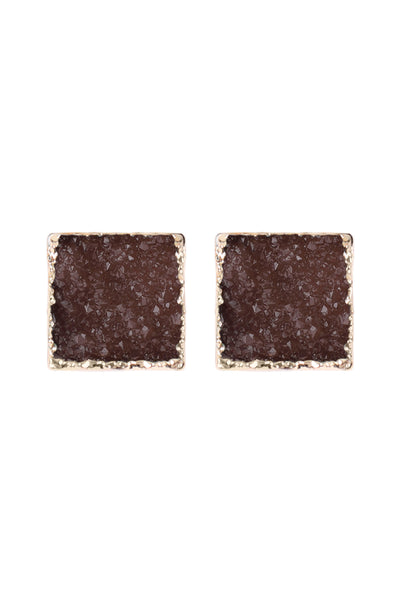 SQUARE DRUZY STONE STUD EARRINGS/6PAIRS