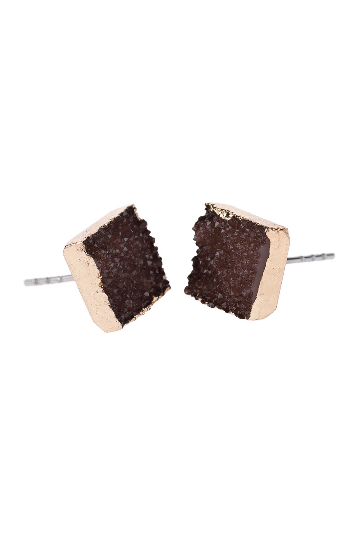 SQUARE DRUZY STONE STUD EARRINGS/6PAIRS
