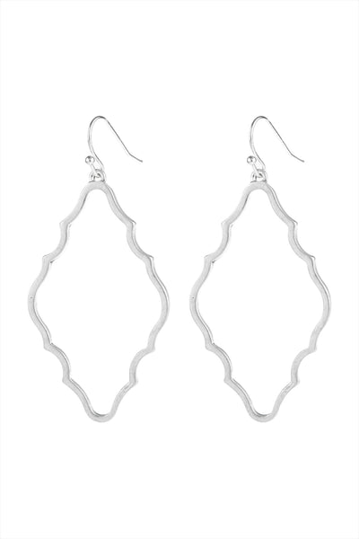 MATTE SILVER MOROCCAN CUTOUT DANGLE HOOK EARRINGS