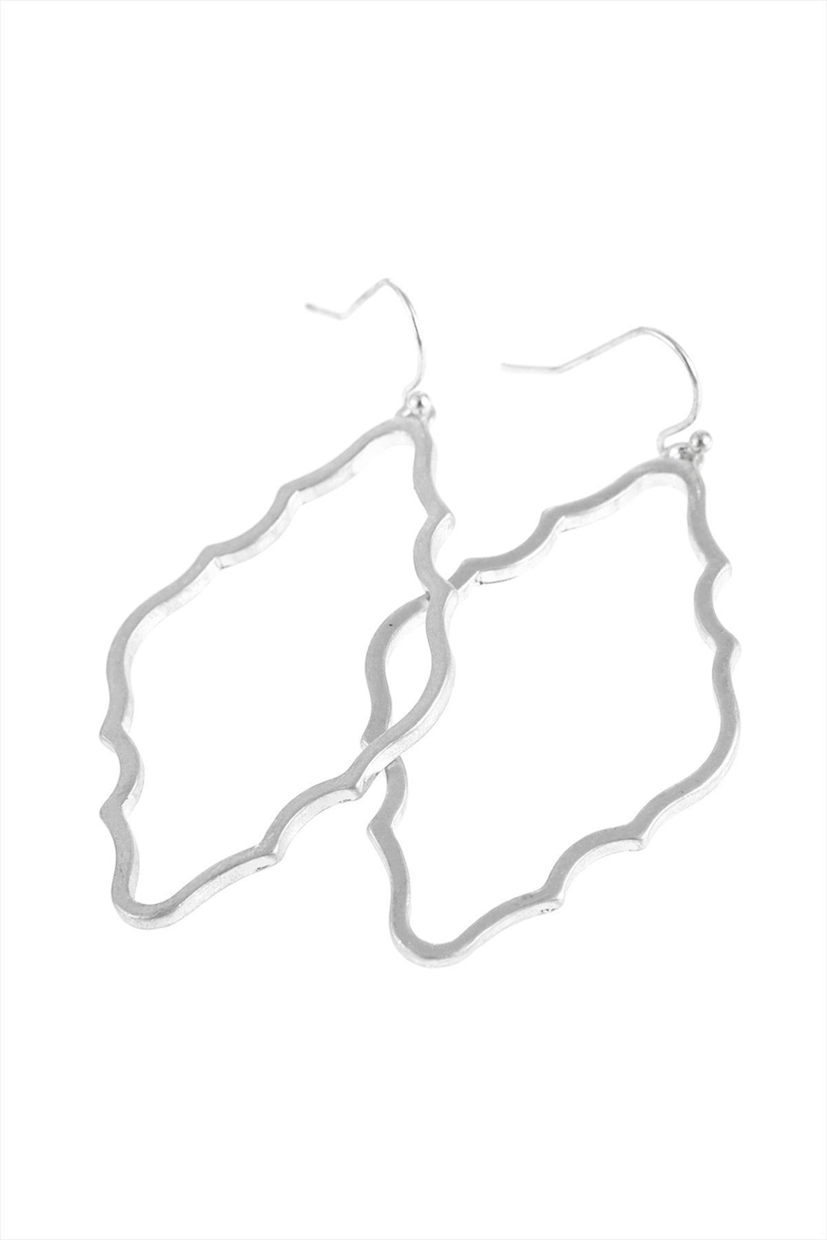 MATTE SILVER MOROCCAN CUTOUT DANGLE HOOK EARRINGS