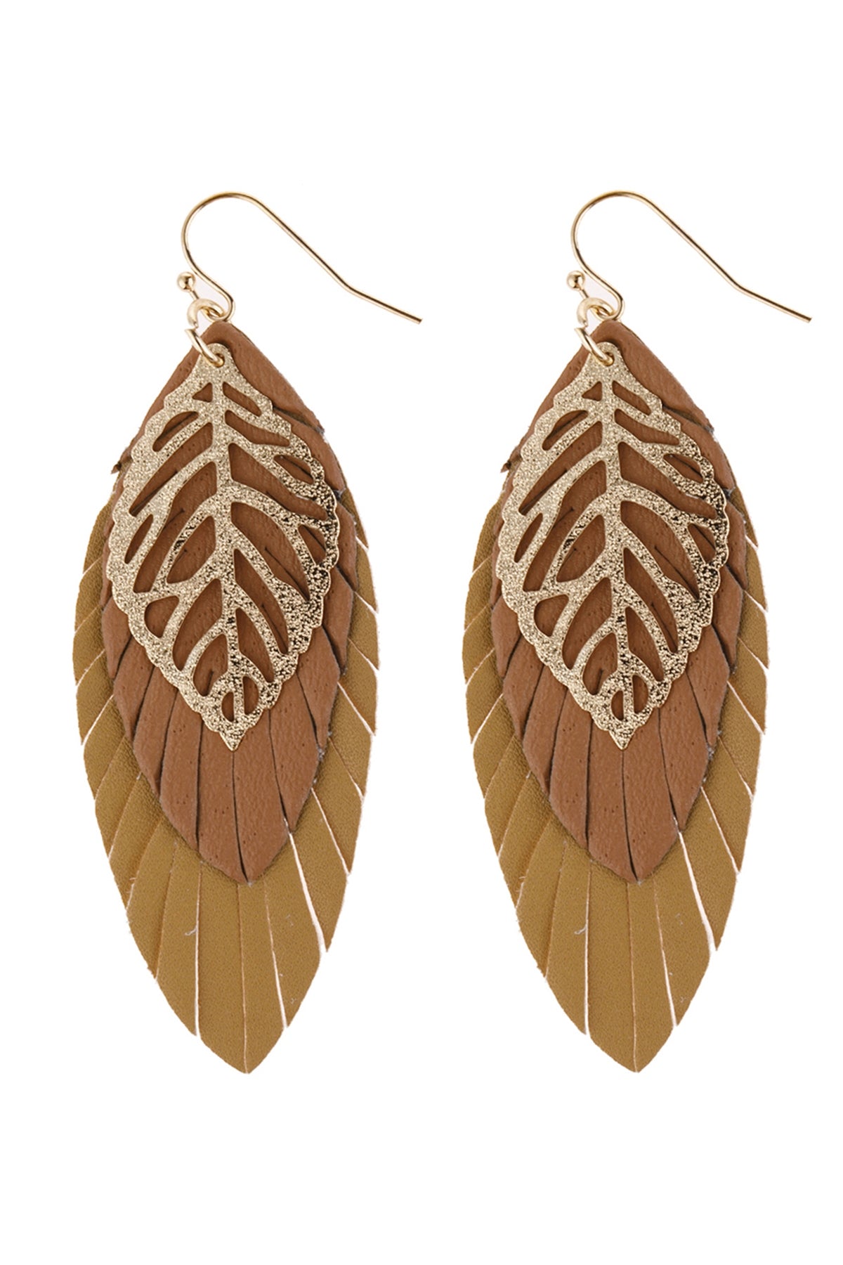 LEAF LAYERED FRINGED LEATHER EARRINGS