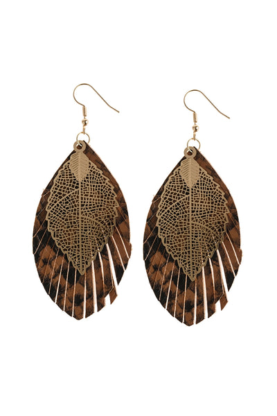 LAYERED FRINGE LEATHER EARRINGS