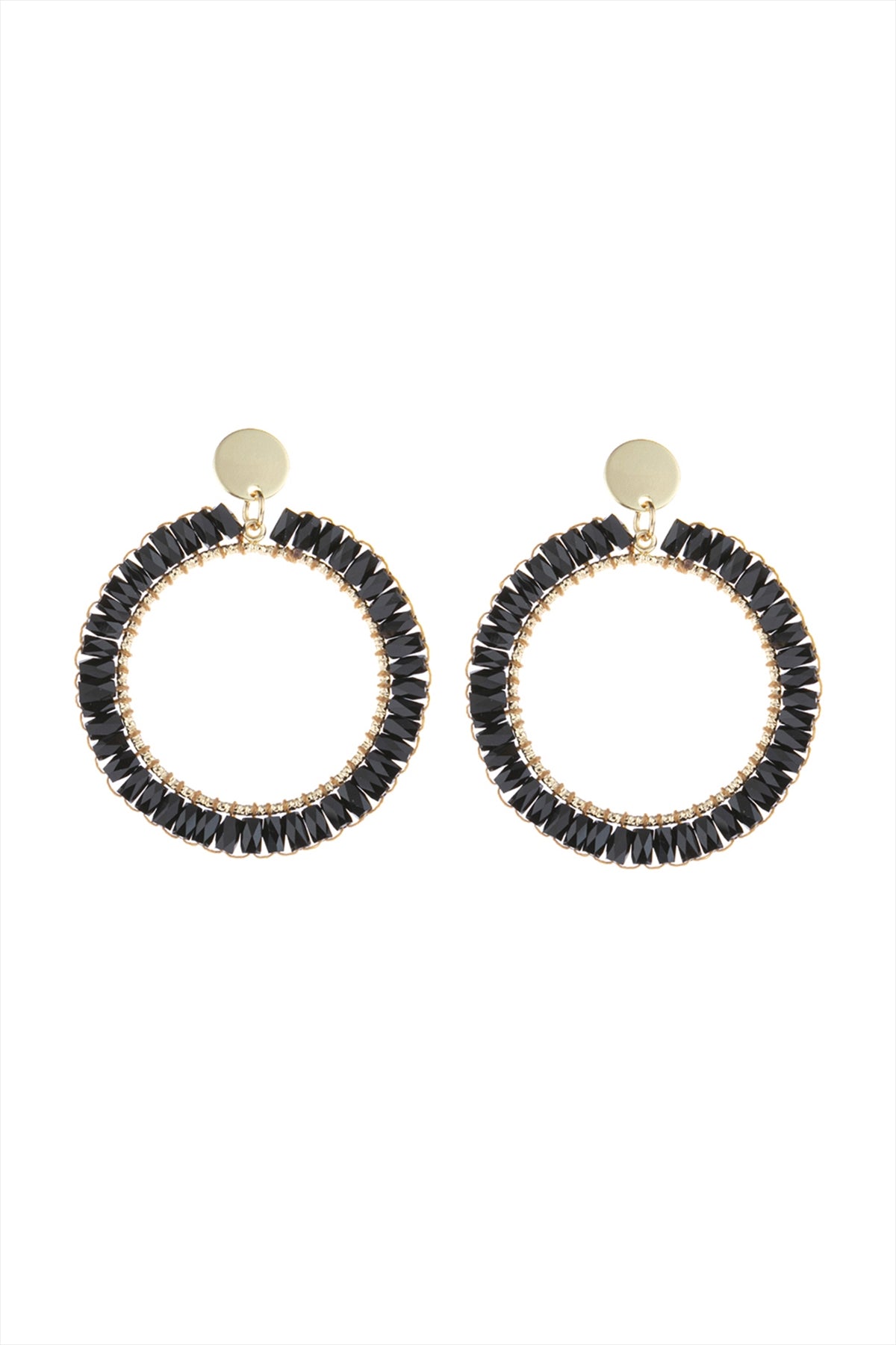 GLASS BEADED DROP HOOP EARRINGS