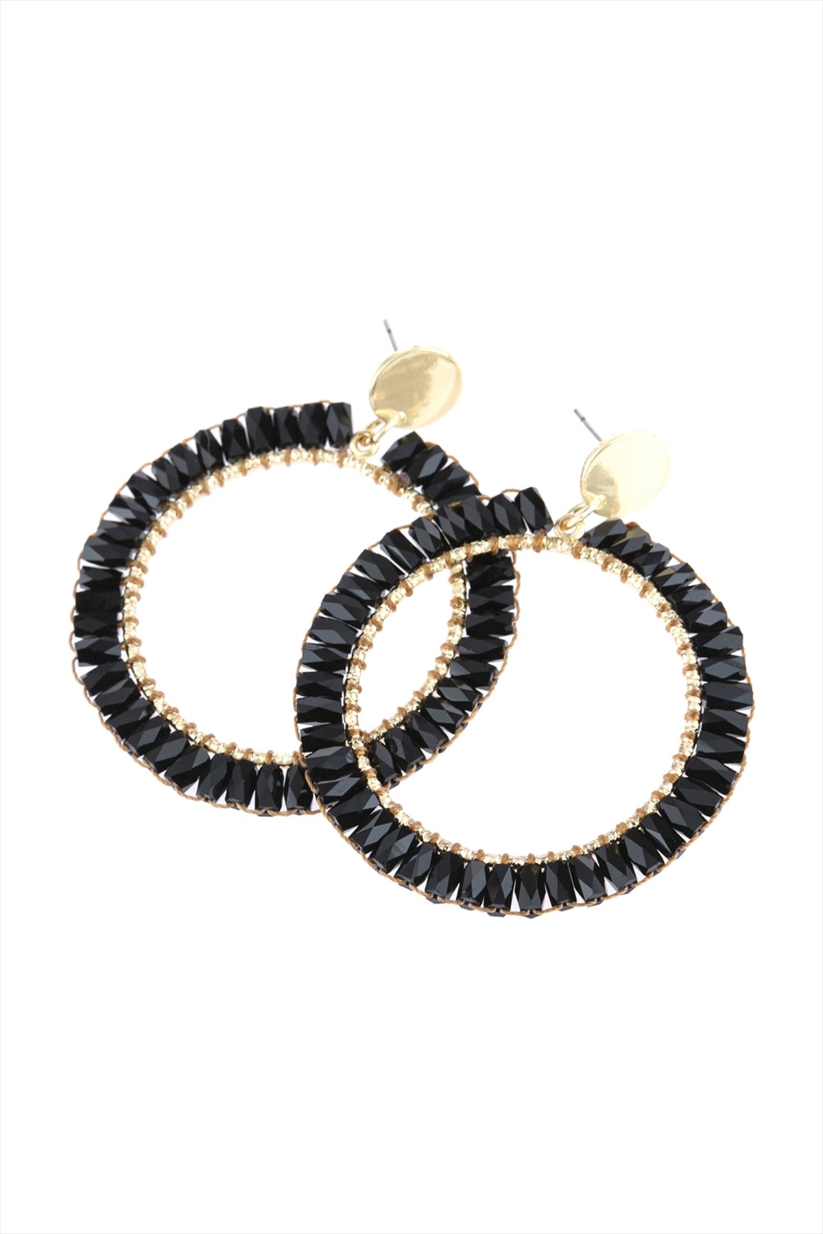 GLASS BEADED DROP HOOP EARRINGS