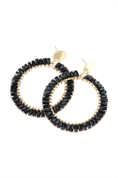 GLASS BEADED DROP HOOP EARRINGS