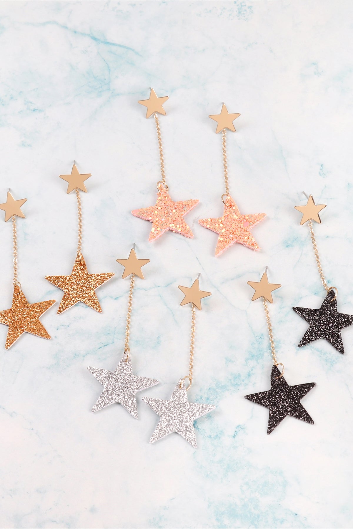 DANGLING GLITTER STAR EARRINGS