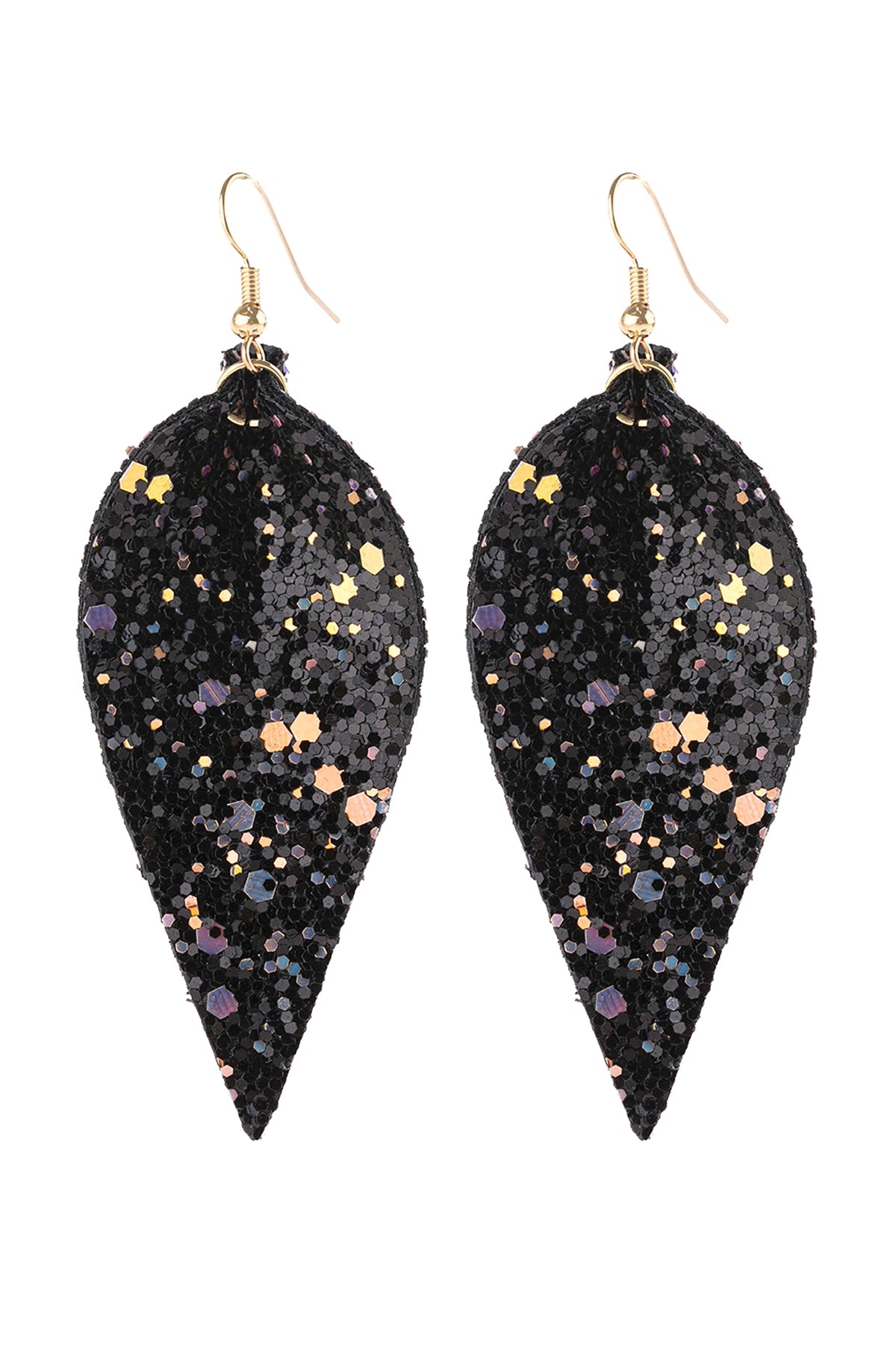 PINCHED SEQUIN LEATHER DROP EARRINGS