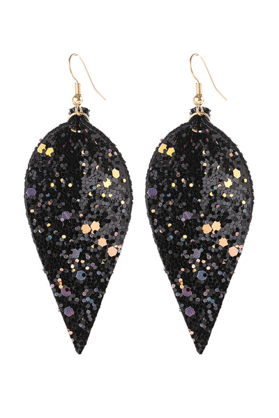PINCHED SEQUIN LEATHER DROP EARRINGS