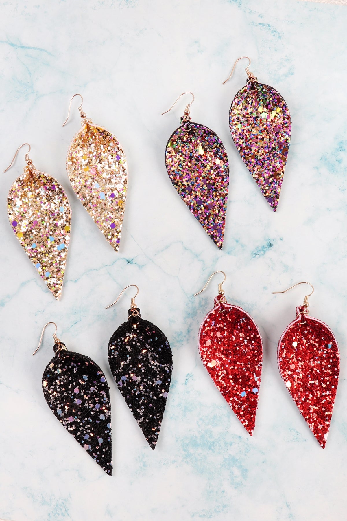 PINCHED SEQUIN LEATHER DROP EARRINGS