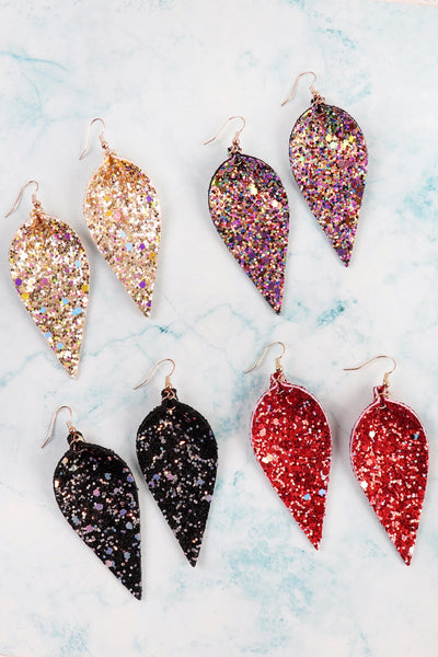 PINCHED SEQUIN LEATHER DROP EARRINGS