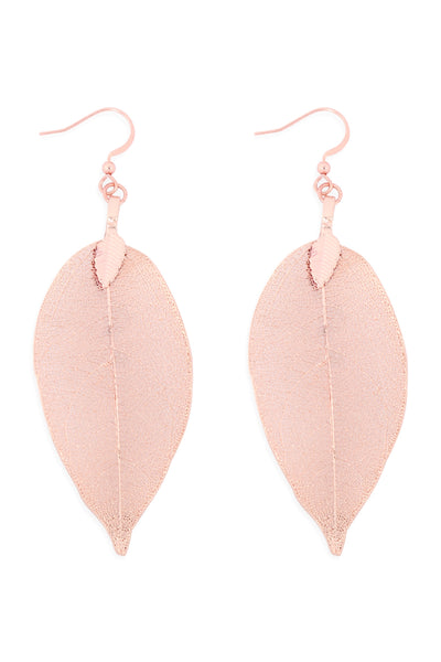 LEAF TEXTURED DROP HOOK EARRINGS