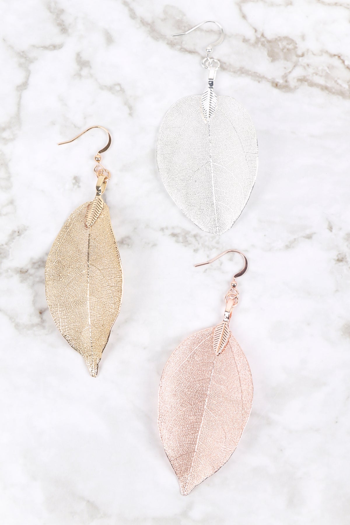 LEAF TEXTURED DROP HOOK EARRINGS