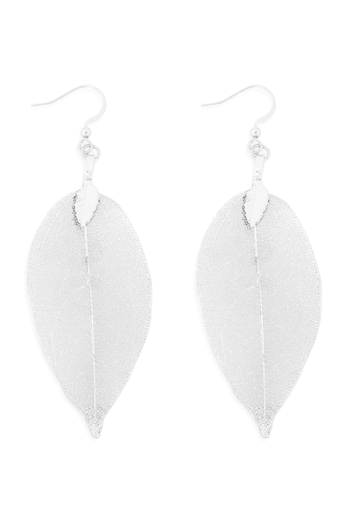 LEAF TEXTURED DROP HOOK EARRINGS