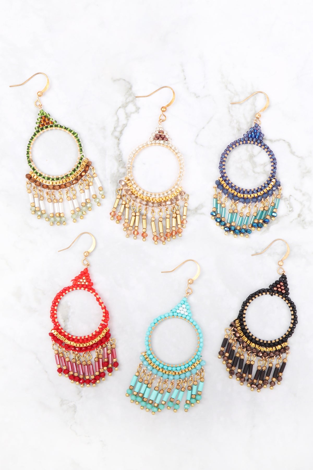 BOHEMIAN BEADS CHANDELIER FISH HOOK EARRINGS