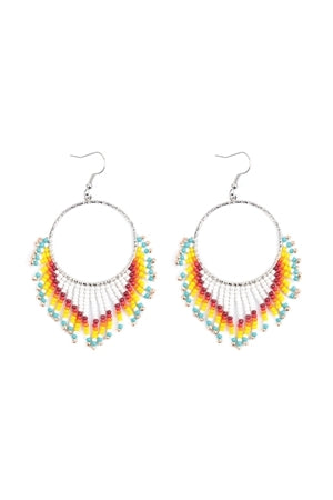 BOHO HOOP SEED BEADS FRINGE FISH HOOK EARRINGS