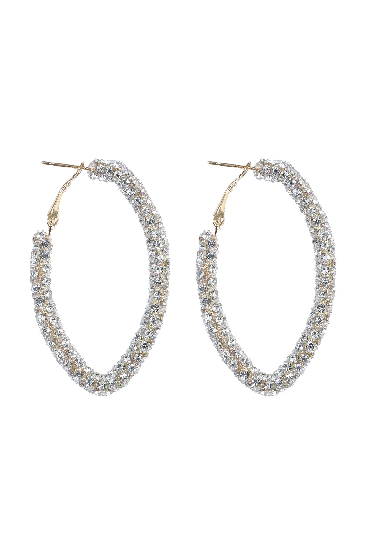 RHINESTONE GLITTER HOOP LOCK EARRINGS