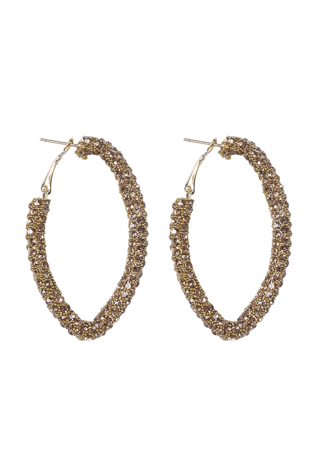 RHINESTONE GLITTER HOOP LOCK EARRINGS