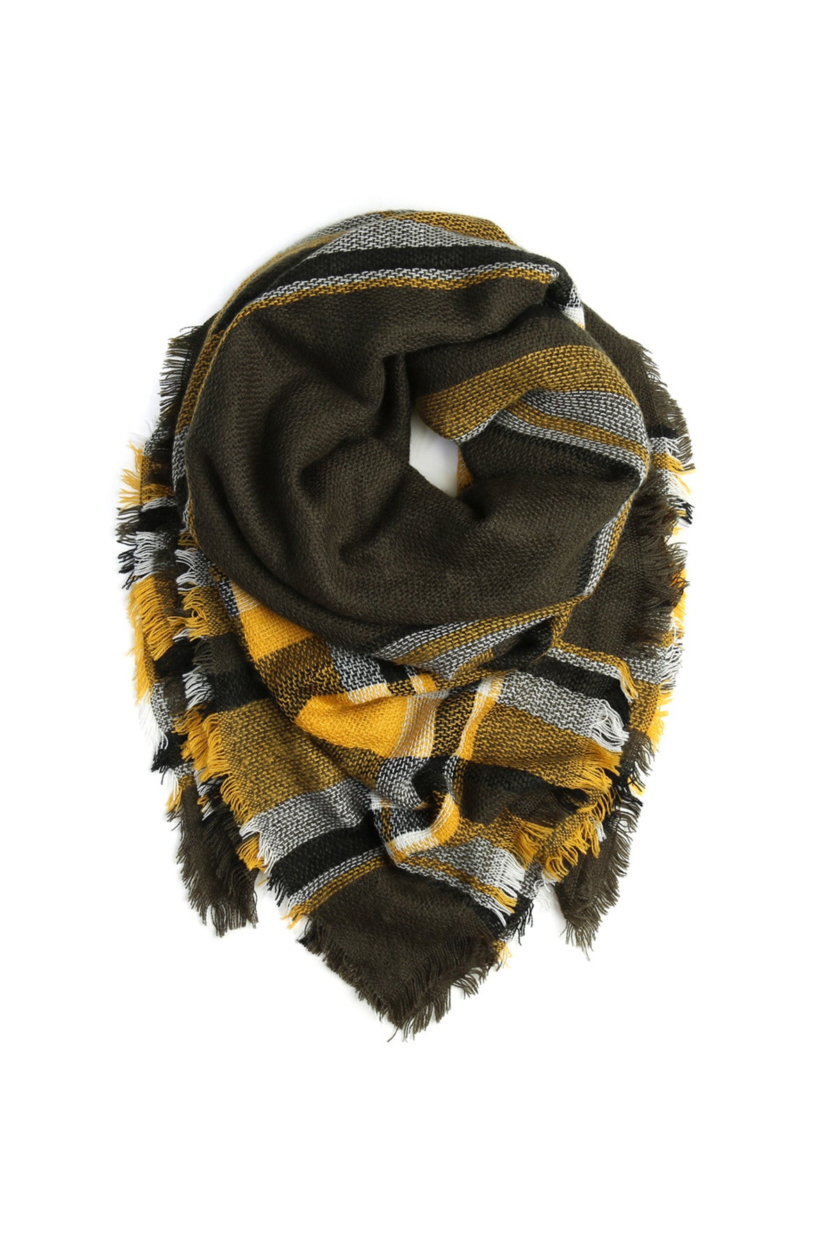 OLIVE BLANKET FRINGED SCARF (NOW $4.75 ONLY!)