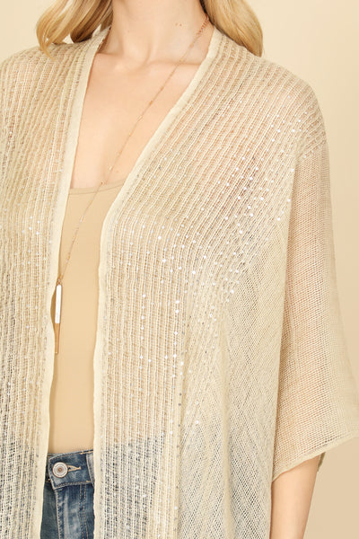 GLITTERED FRINGED OPEN CARDIGAN/6PCS