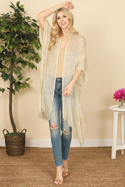 GLITTERED FRINGED OPEN CARDIGAN/6PCS