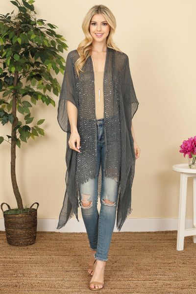 GLITTERED FRINGED OPEN CARDIGAN/6PCS