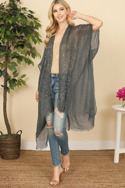 GLITTERED FRINGED OPEN CARDIGAN/6PCS