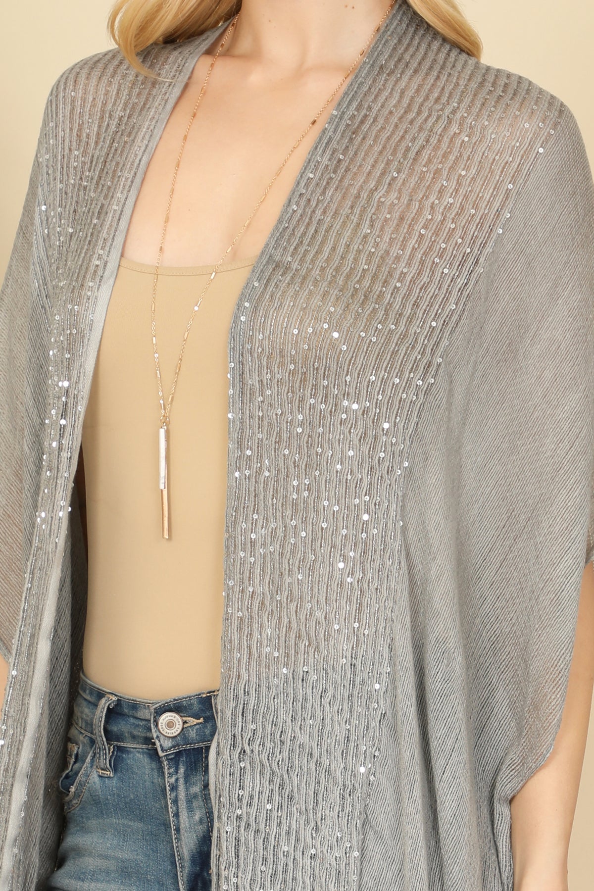 GLITTERED FRINGED OPEN CARDIGAN/6PCS