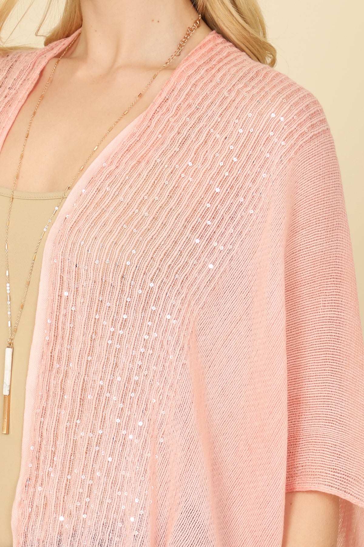 GLITTERED FRINGED OPEN CARDIGAN/6PCS