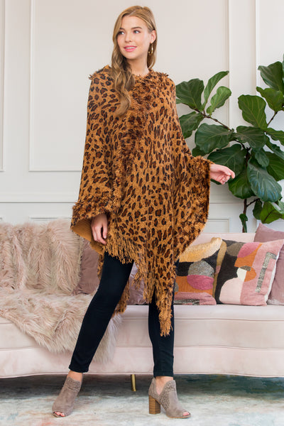 BROWN FRINGED LEOPARD PONCHO (NOW $5.75 ONLY!)