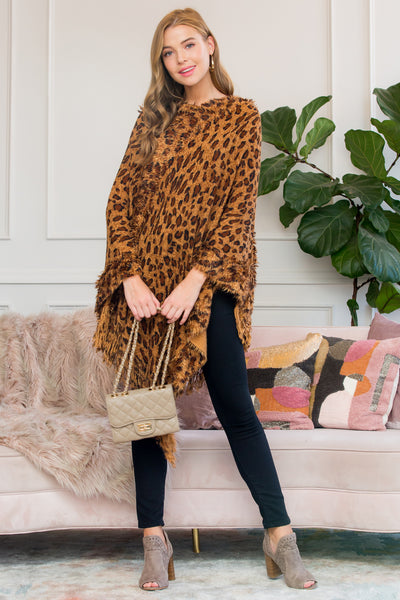 BROWN FRINGED LEOPARD PONCHO (NOW $5.75 ONLY!)