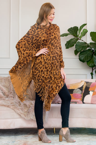 BROWN FRINGED LEOPARD PONCHO (NOW $5.75 ONLY!)