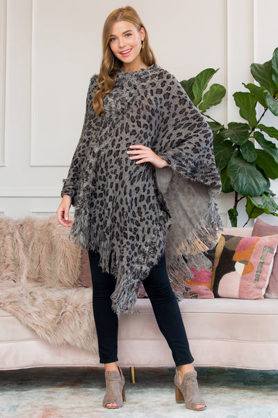 BLACK FRINGED LEOPARD PONCHO /6PCS (NOW $5.75 ONLY!)