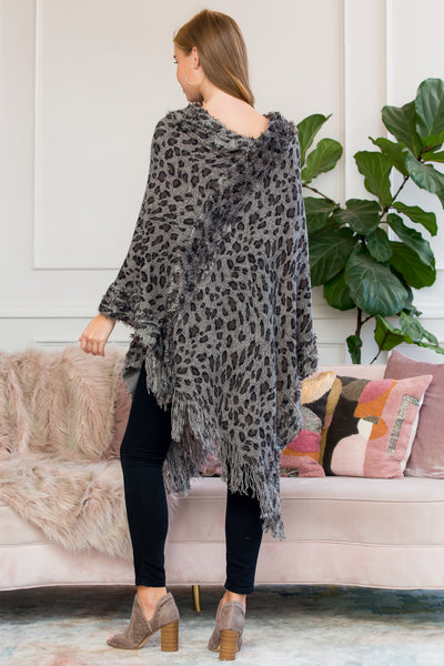 BLACK FRINGED LEOPARD PONCHO /6PCS (NOW $5.75 ONLY!)