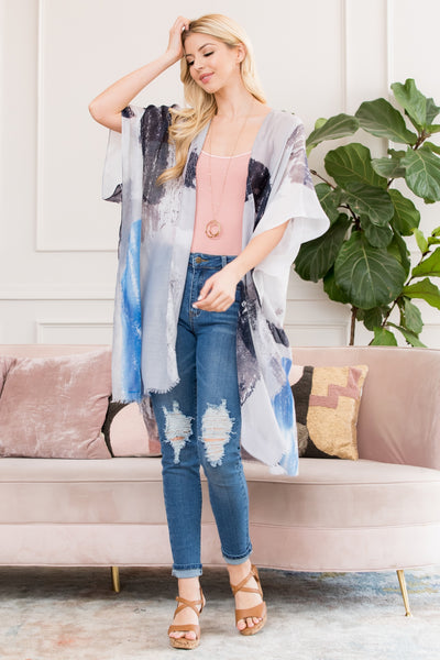 DISTRESSED PAINT OPEN FRONT KIMONO
